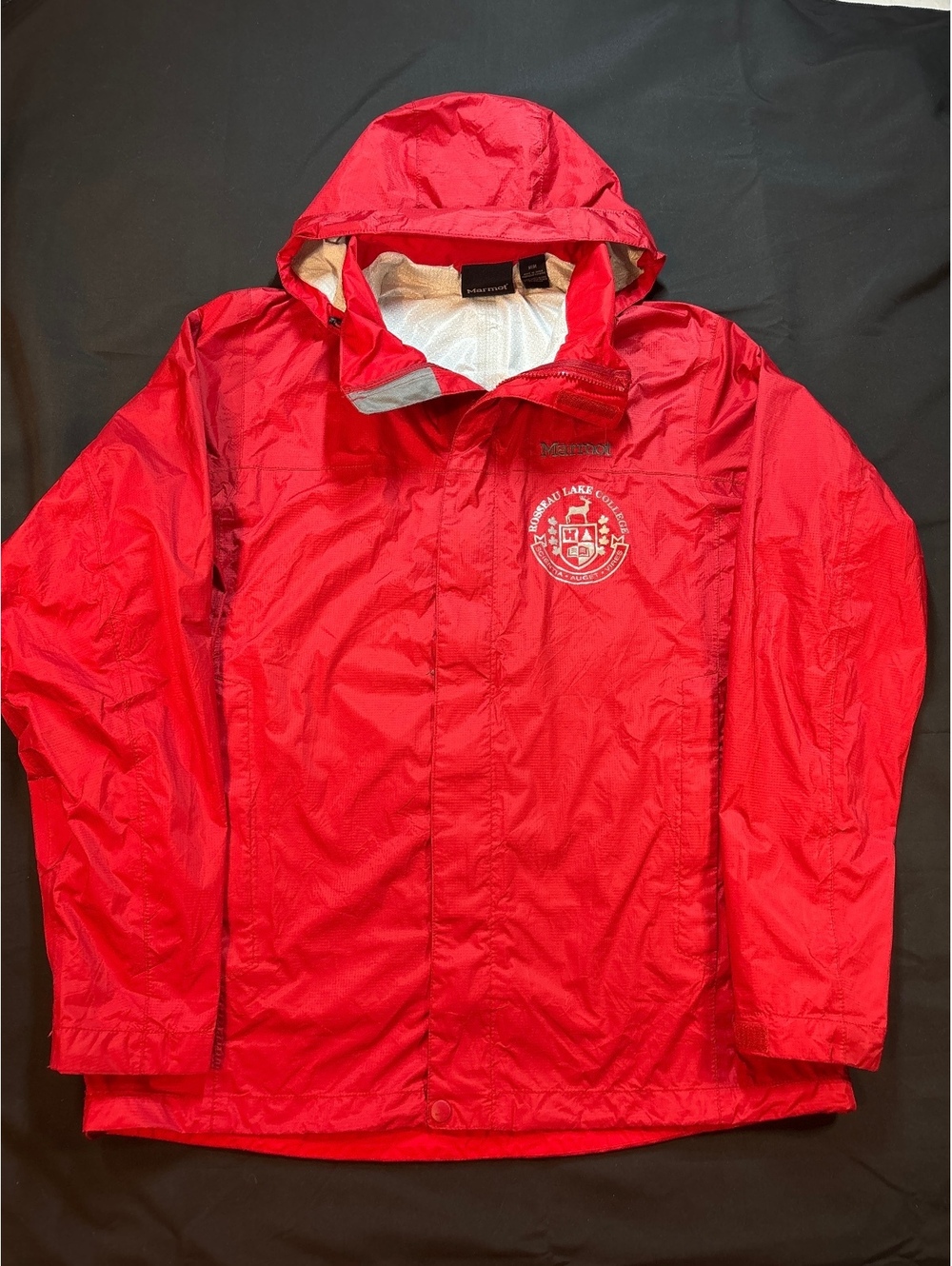 Marmot Rosseau Lake College Waterproof Hooded Rain Jacket Red Medium